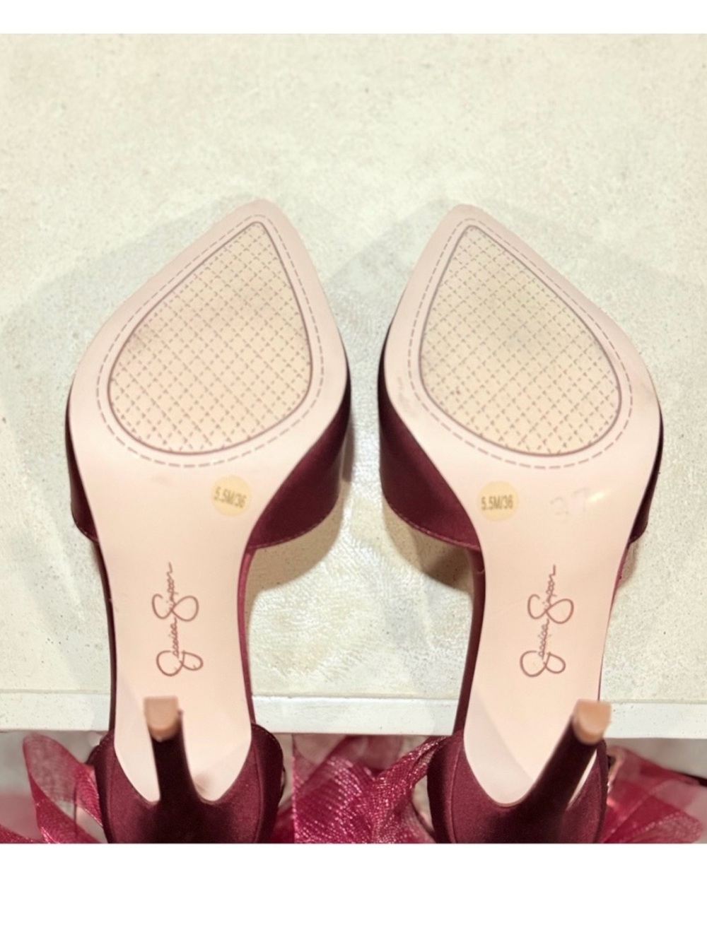 Jessica Simpson Phindies Burgundy Oversized Tulle Bow Stiletto Pumps Sz 5.5 NWT - Picture 6 of 9